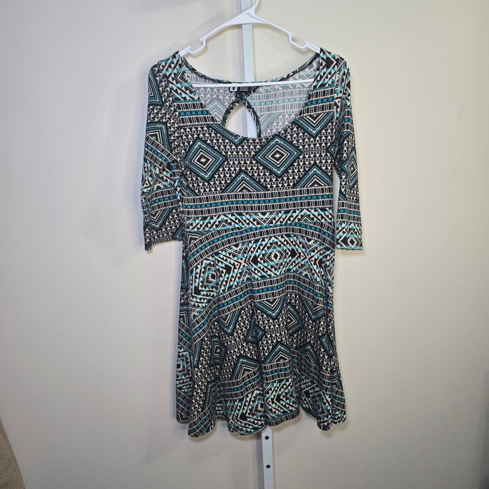 Ladies Vibe Sportswear Aztec Geometric Print Dress Teal Black White sz Large